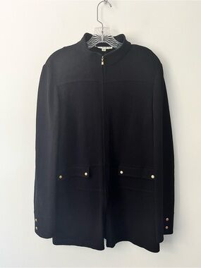 St John Santana Knit Full Zip Classic Blazer Jacket Gold Buttons 12